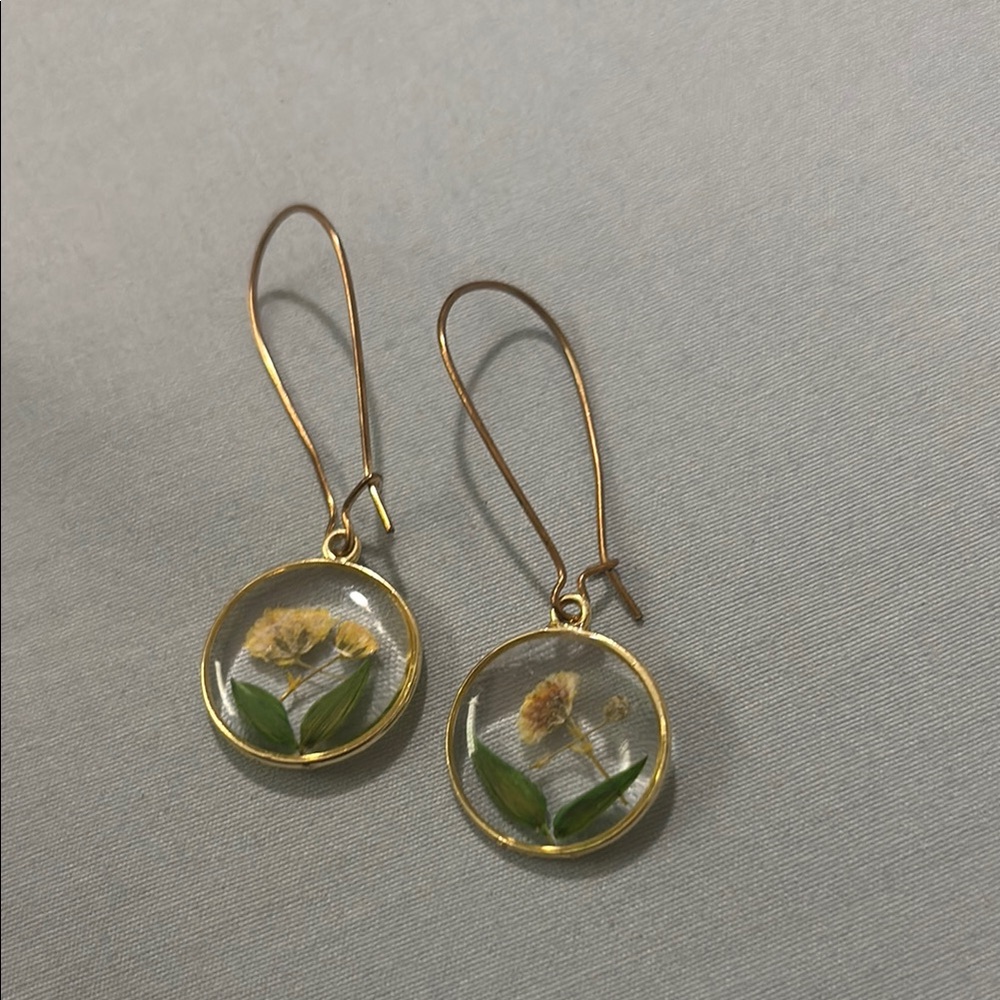 Yellow pressed flower earrings